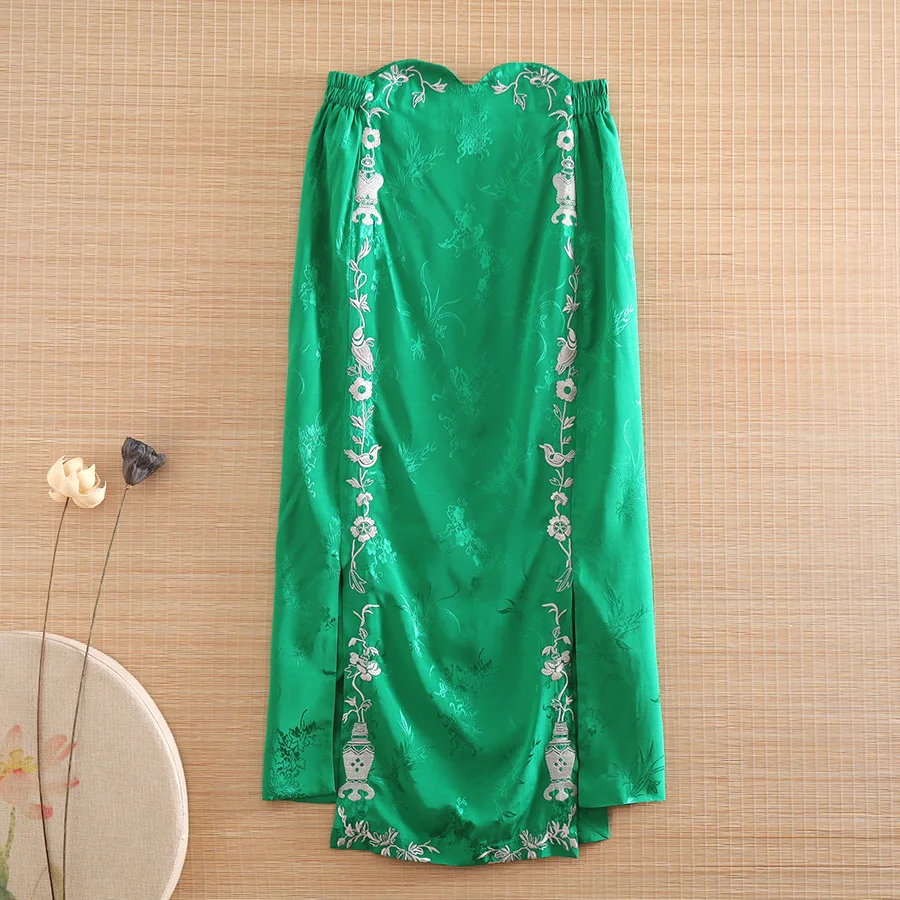 High-end Summer Embroidery Retro Mid-length Skirt Chinese Style A-line All-match Skirt Female S-XXL