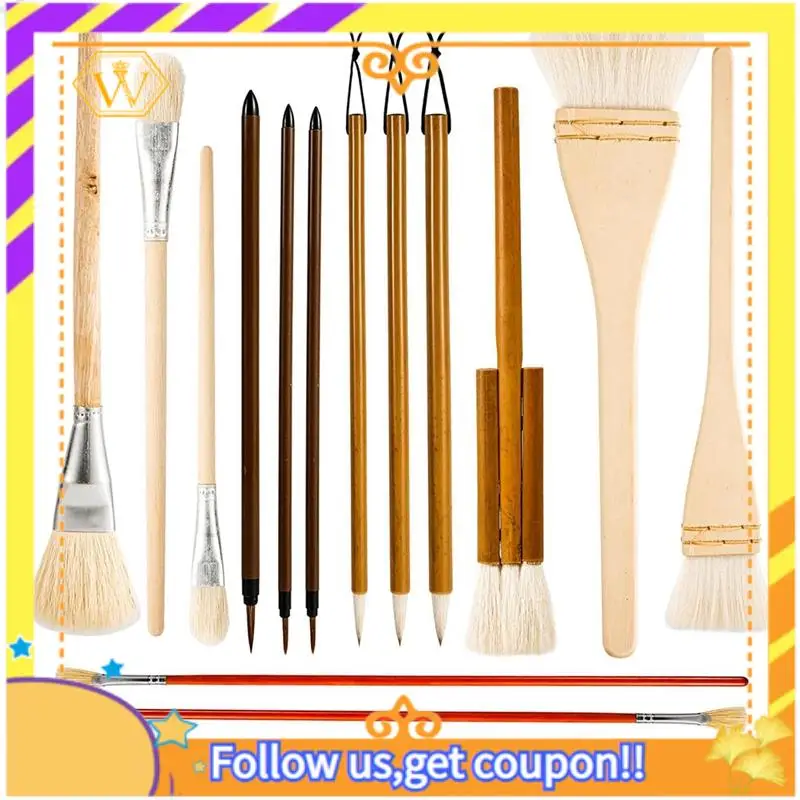 

15Pcs Pottery Glaze Brushes,Wood Long Handle Artist Fan For Acrylic Watercolor Pottery Oil Painting Students Kids Adults Durable