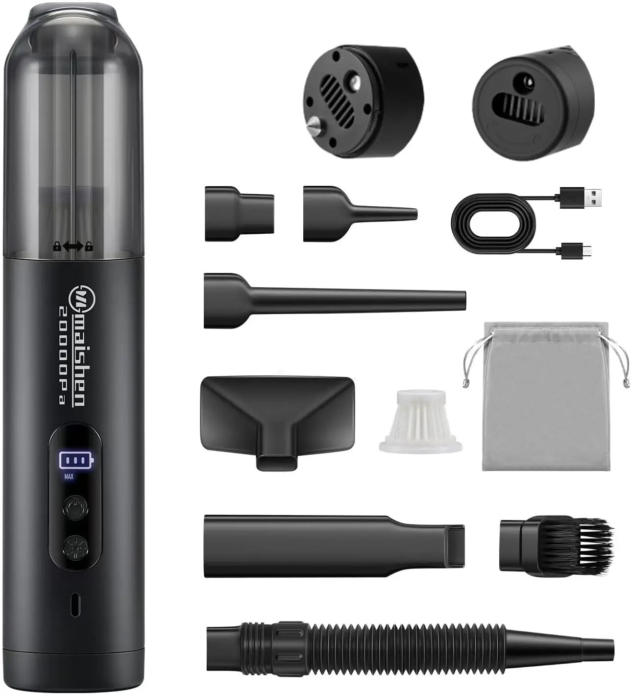 

Ручной беспроводной автомобильный пылесос 5-в-1, высокая мощность 20000PA для автомобиля, дома, шерсти домашних животных, ковров