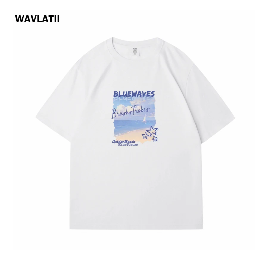 Picture 3: WAVLATII Women New Fashion Print T Shirt Female Purple 100% Cotton Summer Tees Lady White Pink Casual Soft Short Sleeve Tops