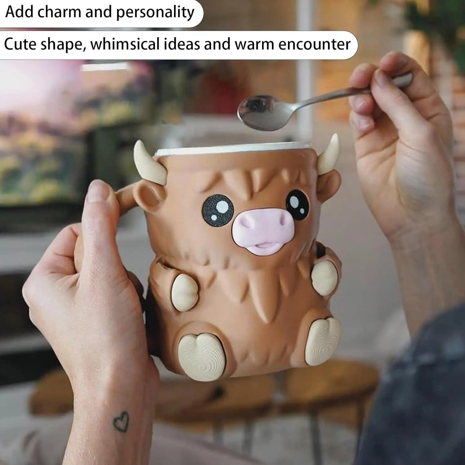 Ice Cream Cup Holder, Cow-Shaped Ice Cream Cup Holder with Freezer-Proof Handle and Two Spoons, the Perfect Gift for Ice Cream L