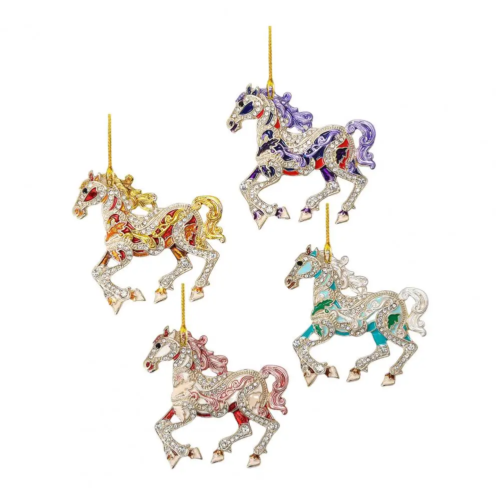 Rhinestone Horse Ornament Christmas Tree Decoration With Keychain 2D Acrylic Hanging Decor Equestrian Gift For Horse Lovers