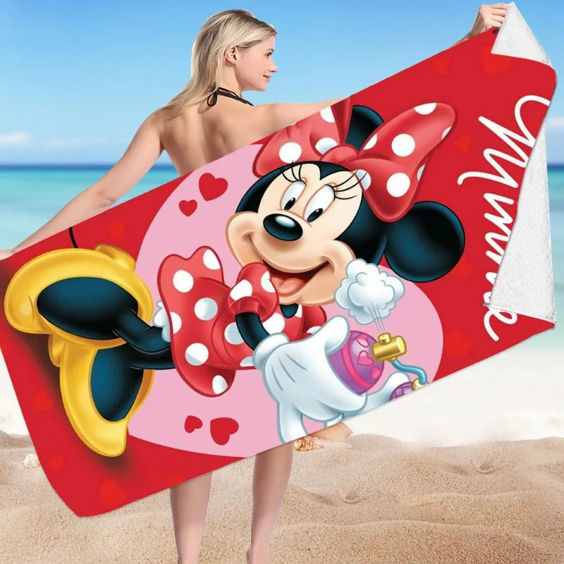 Mickey Minnie Cartoon Beach Towel Anime Mickey Mouse Bath Towel Fluff Absorbs Water Bathroom Child Birthday Gifts Swimming Pool