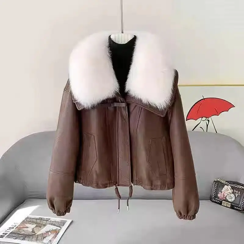 

Big Fur Collar Down Cotton Coat Women's 2025 Winter Jacket Short New Warm Cold Resistant High-end Parkour Jacket Deer Fur Coat