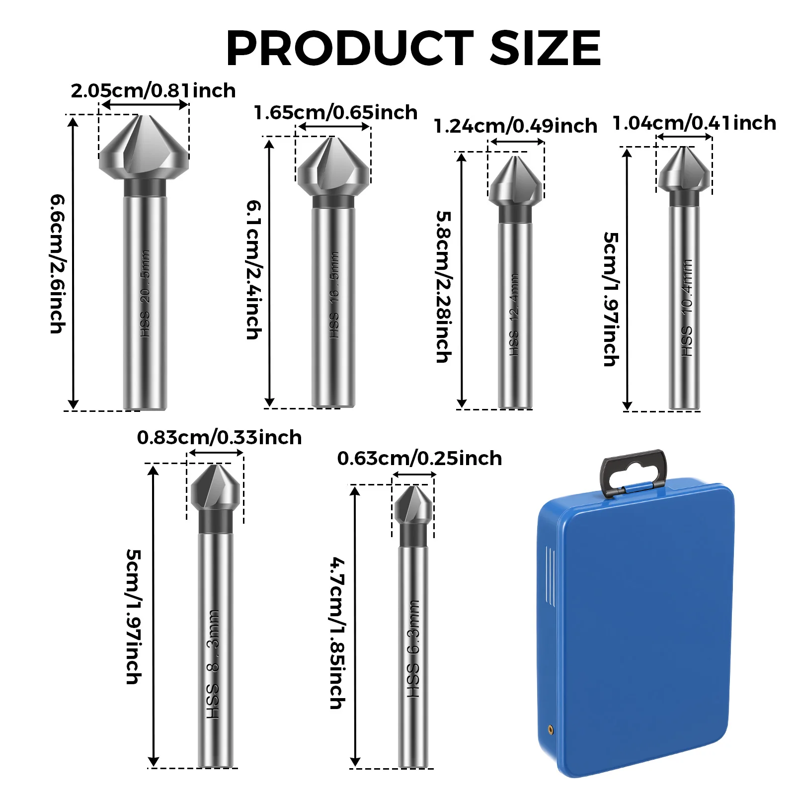 Countersink Drill Bit Set 6 Pcs 90 Degree Three Flute High Speed Steel Chamfering Cutter Tool Metal Wood Plastic Working