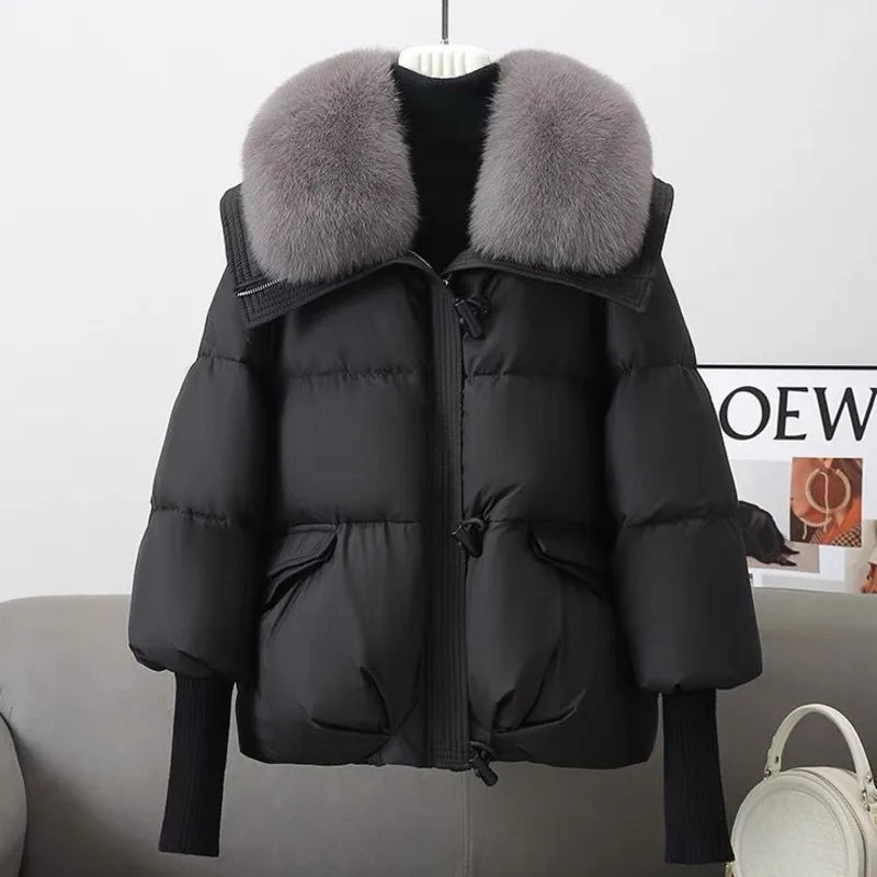 [EWQ] Detachable Faux Fox Fur Collar Cotton-padded Coat Women Winter Keep Warm Thick Brown Parkas Outerwears 2024 New 16O3328