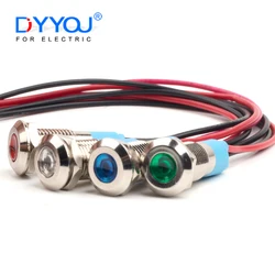 Lámpara de señal de luz indicadora impermeable de Metal Led de 8mm con cable 3V 6V 12V 24V 110V 220V equipo rojo/amarillo/azul/verde/blanco