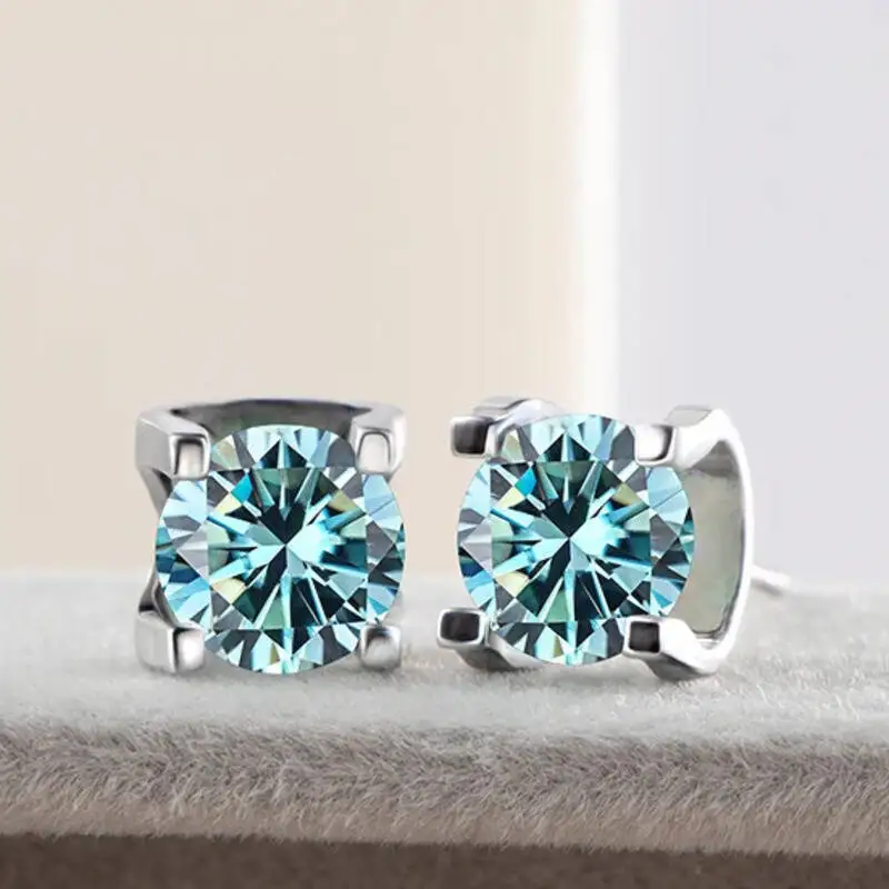 JoiasHome 6.5mm 1CT Pink Round Moissanite Stud Earrings For Women S925 Sterling Silver Fine Jewelry Pass Diamond Test Party Gift