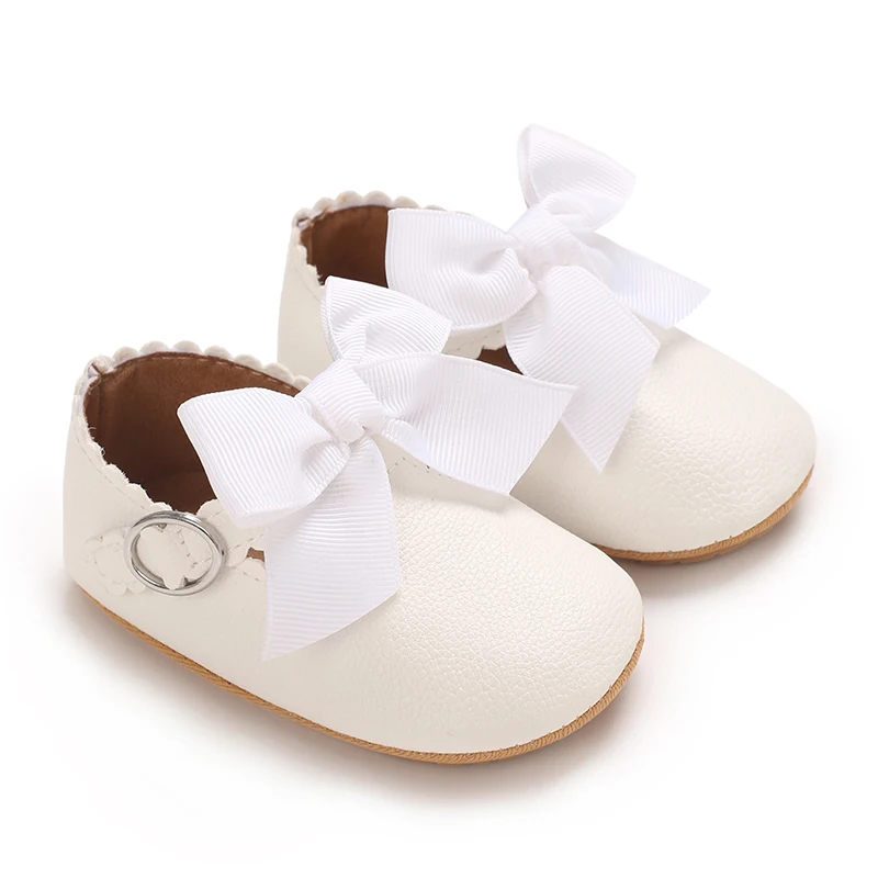 New Mary Jane Infant Toddler Bowknot Non-slip Rubber Soft-Sole Flat PU Rubber Sole First Walker Newborn Baby Girl Princess Shoes