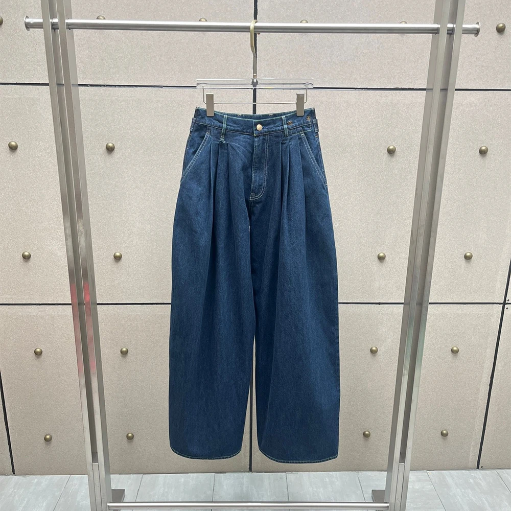 Women Vintage 100% Cotton Denim Pants High‑Waist Baggy Wide‑Leg Loose Fit Casual Street Style Ladies Jeans Trousers