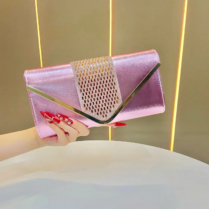 

2025 New Fashion Women's Evening Bag Luxury Diamond Embedded Handbag Party Clutch Dress Bag PU Leather Crossbody Shoulder Bag