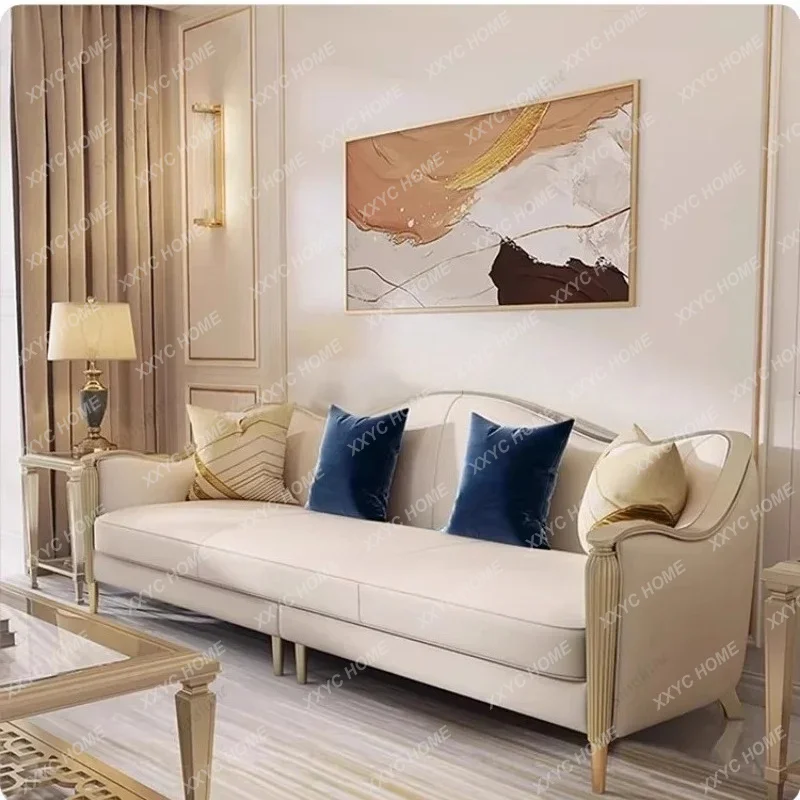 

L solid wood leather sofa villa living room solid wood sofa comfortable fabric sofa