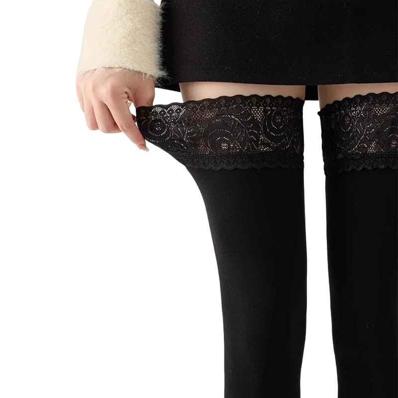 100D bas Sexy rétro dentelle haut cuisse haute velours bas printemps automne extensible jambières rester au-dessus du genou bottes chaussettes