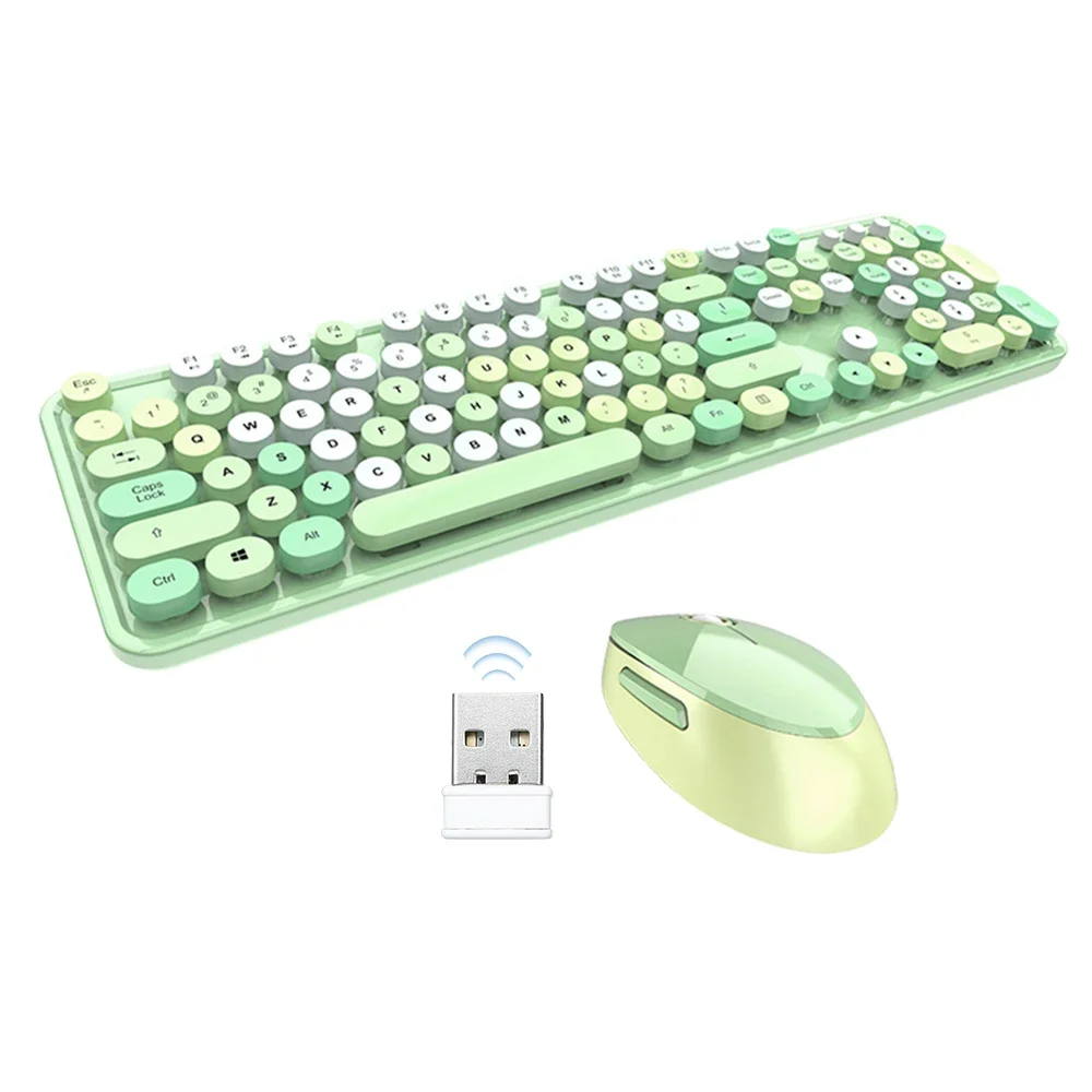 Sweet Keyboard Mouse Combo Mixed Color 2.4G Wireless Keyboard Mouse Set Circular Suspension Key Cap Keyboard for PC Laptop