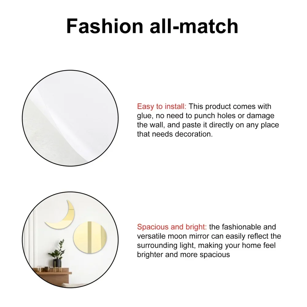 Acrylic Moon Phase Mirror Wall Decoration Mural 5 PCS 5Pcs Full-face Adhesive Set Of 5 Five Pieces Gold Interior Design