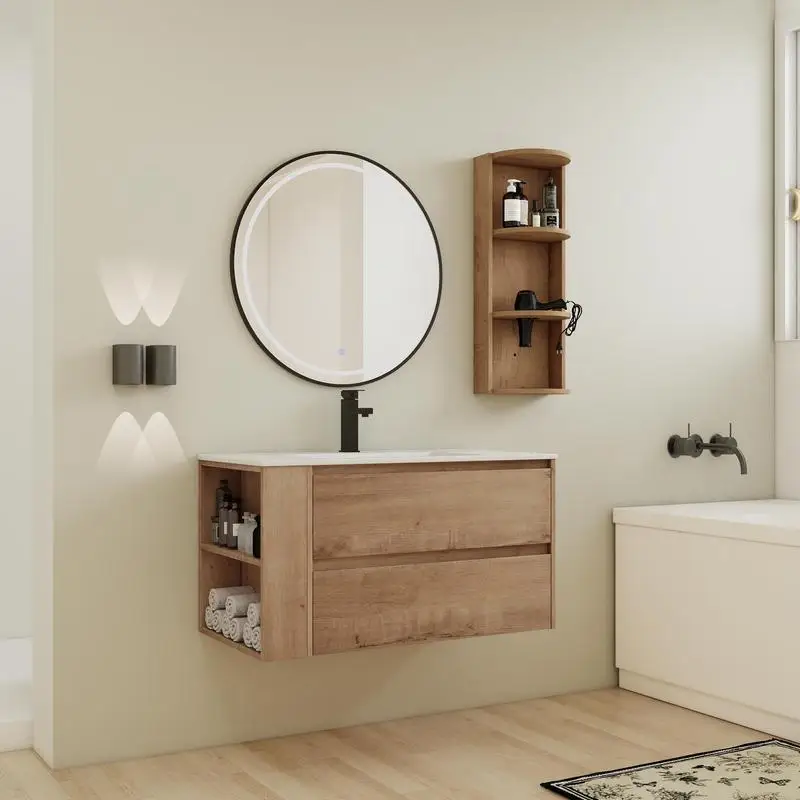 

36" Wall-Mounted Bathroom Vanity with Sink and Storage Rack, 2 Soft-Close Drawers, KD Packing Cabinet