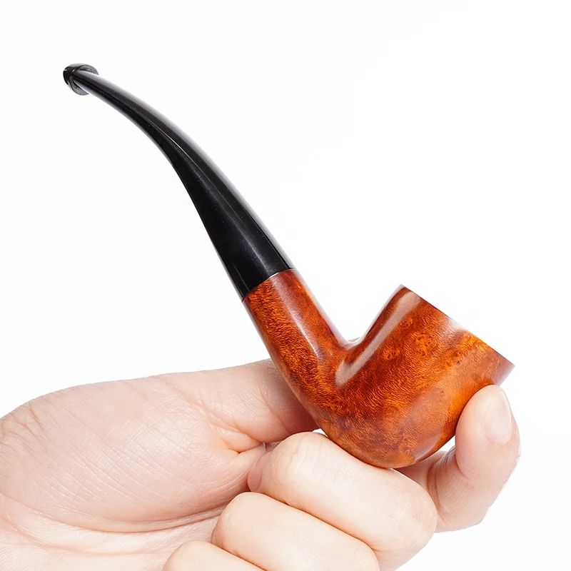 MUXIANG briar tobacco pipe handmade vulcanized rubber pipe mouth portable small pipe beginner's curved handle pipe gift