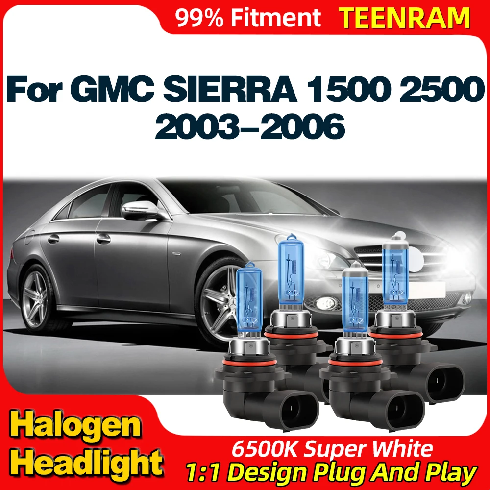 

12V 200W Halogen Headlamp 24000LM High Low Beam Car Headlight 6500K Canbus No Error For GMC SIERRA 1500 2500 2003 2004 2005 2006