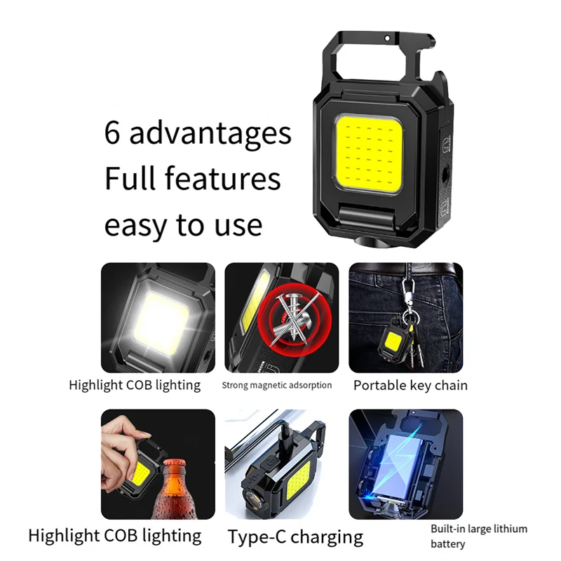 AZ-COB LED متعددة الوظائف ثلاثة رئيس المفاتيح ضوء المحمولة ضوء العمل لصيد الأسماك والتخييم