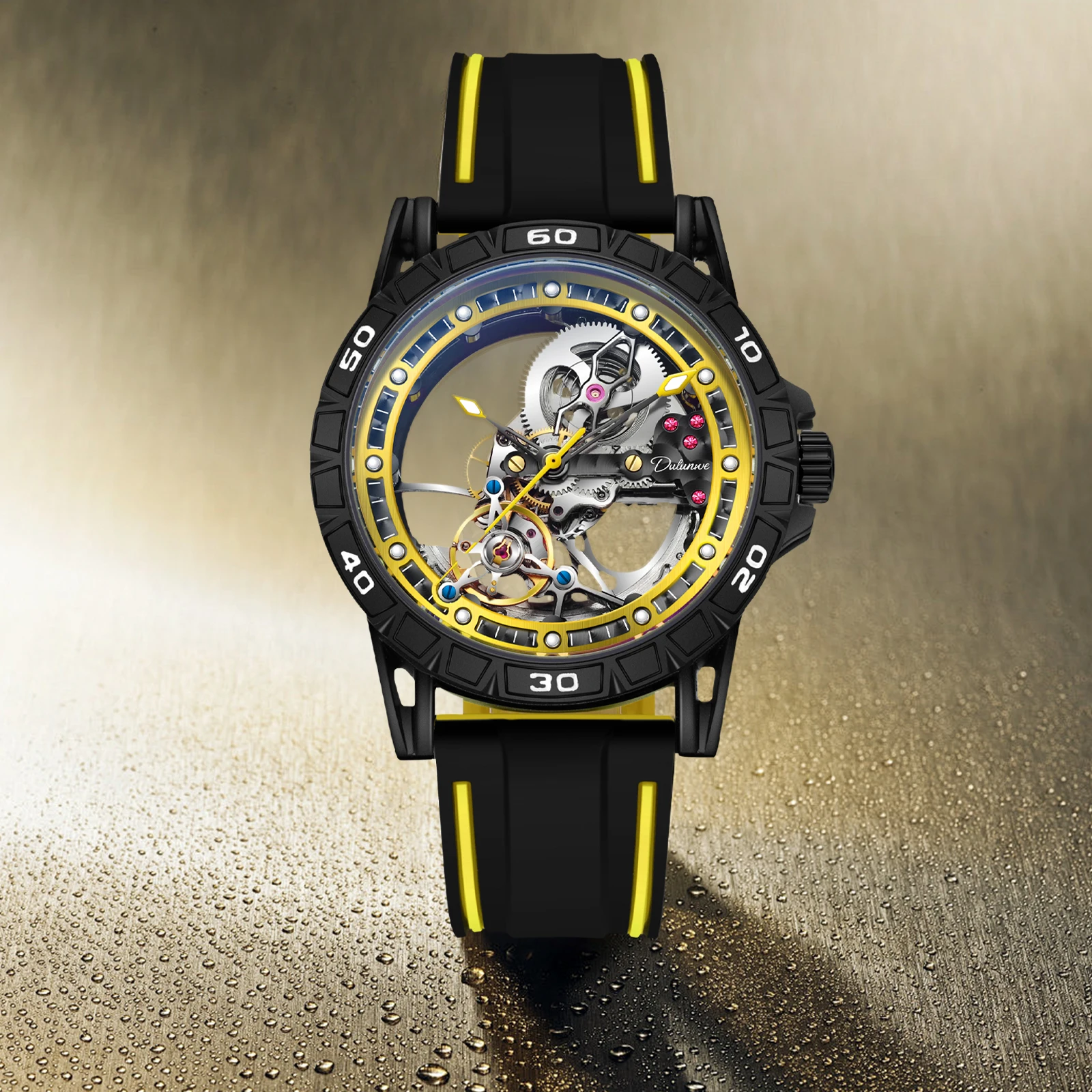 

Dulunwe мужские спортивные механические автоматические часы с автоподзаводом полый дизайн 30 м водонепроницаемые светящиеся 46 мм мужские часы