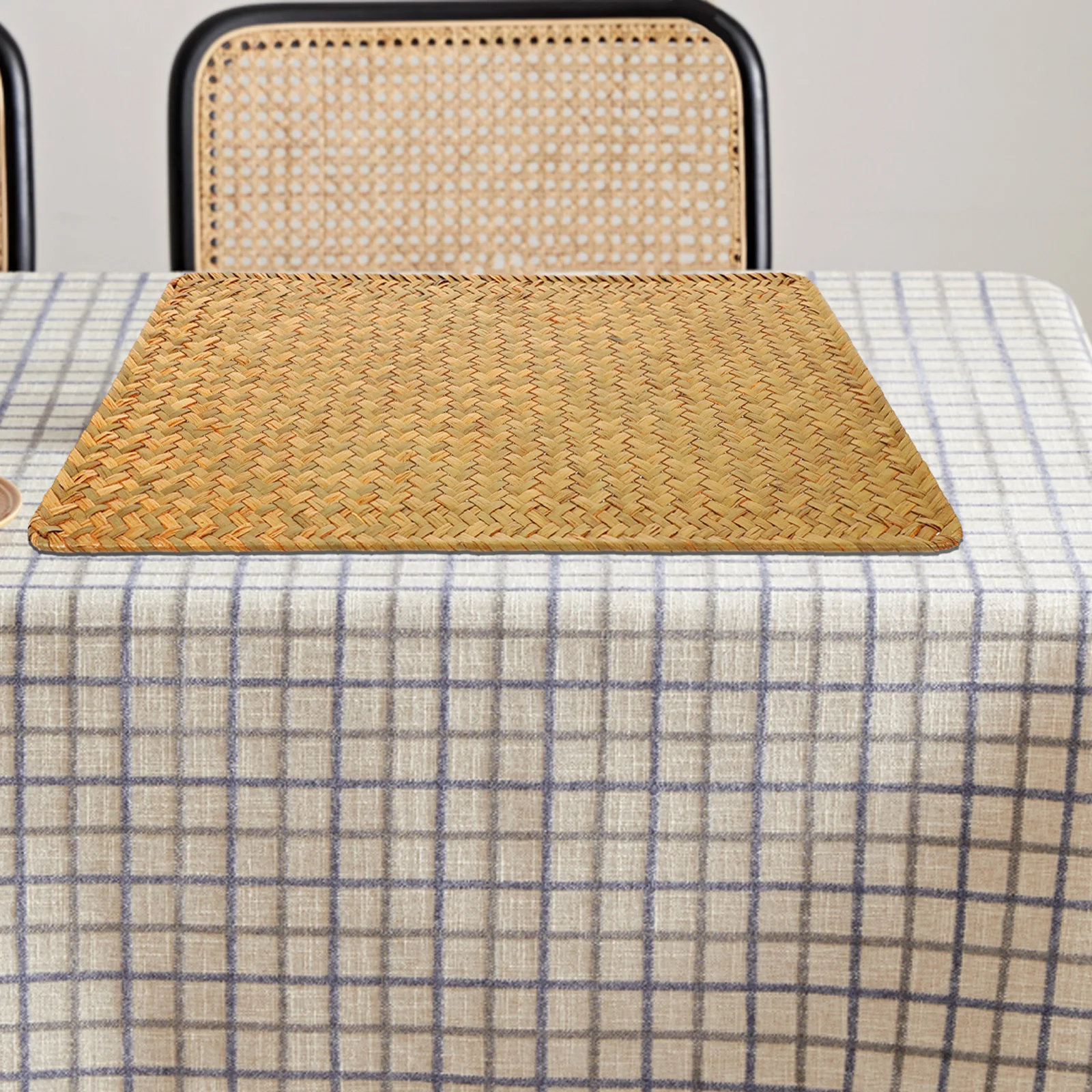 

Bamboo Placemat Rectangular Woven Place Mat Heat Resistant Waterproof Non Slip Dining Table Decor Rustic Style Kitchen