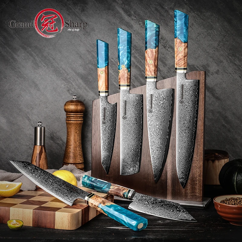 Professional Kitchen Knife Set Japanese Damascus Stainless Steel Utility Nakiri Cleaver Vegetables Chef Cooking Tools NEW