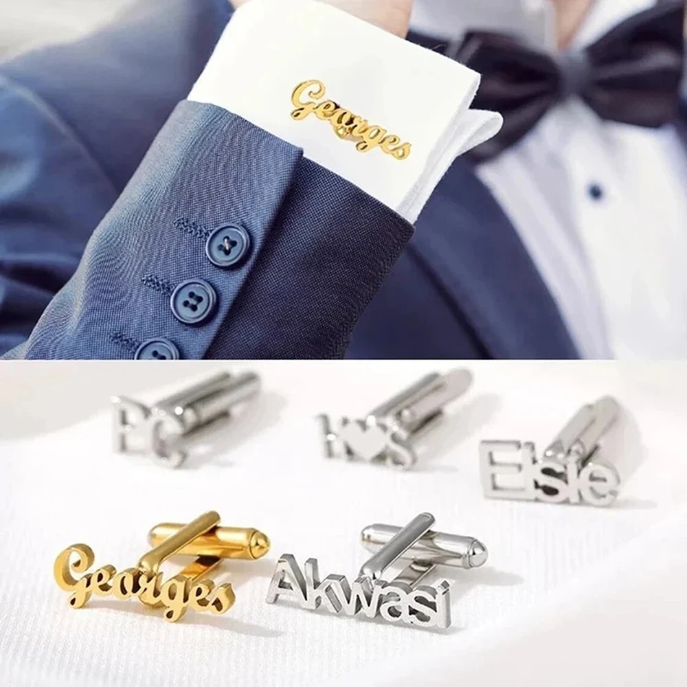 Custom Cursive Full Name Stainless Steel Cufflinks Gold Silver Rose Gold Black Wedding Anniversary Birthday Gift For Groom Him