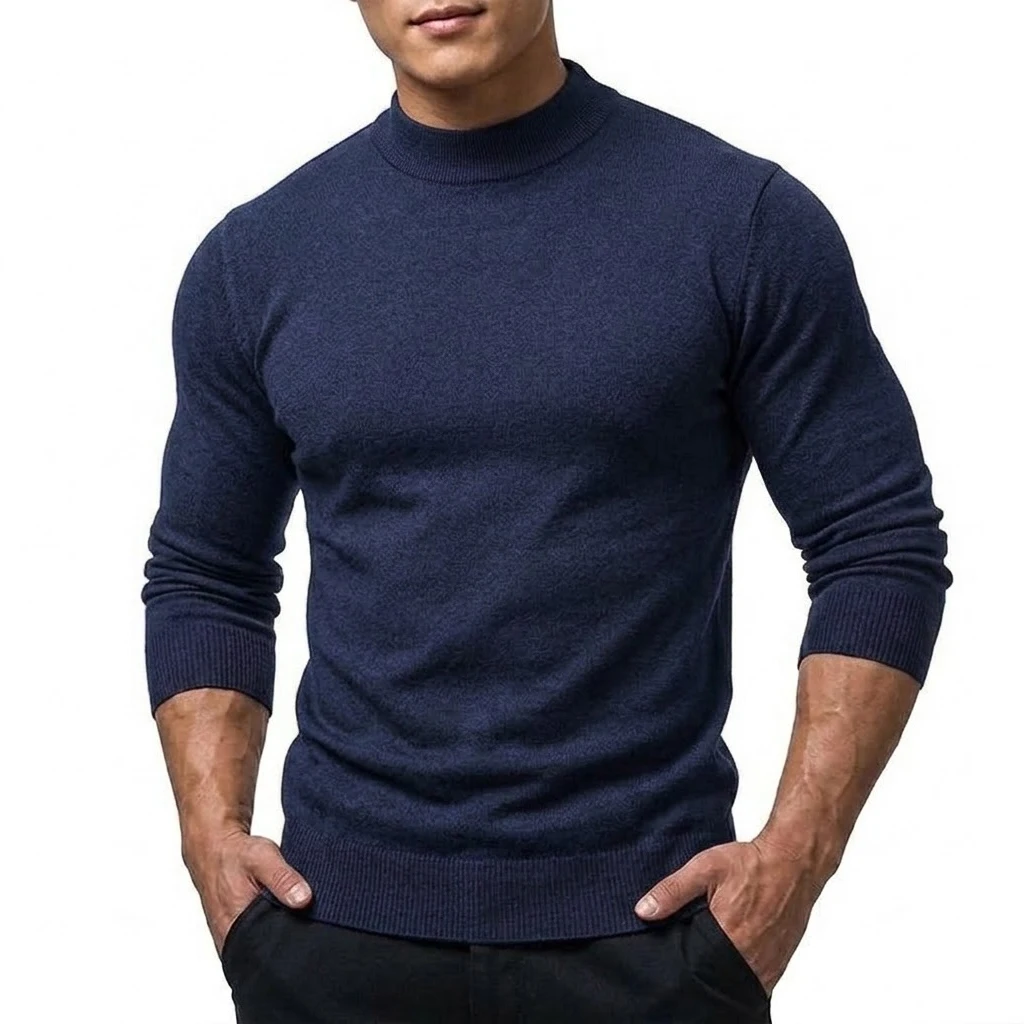 Herbst Herren Strickpullover mit Stehkragen Langarm Casual Pullover Slim Fit Einfarbig Thermo Rollkragenpullover Winterkleidung für Männer – Detail 12