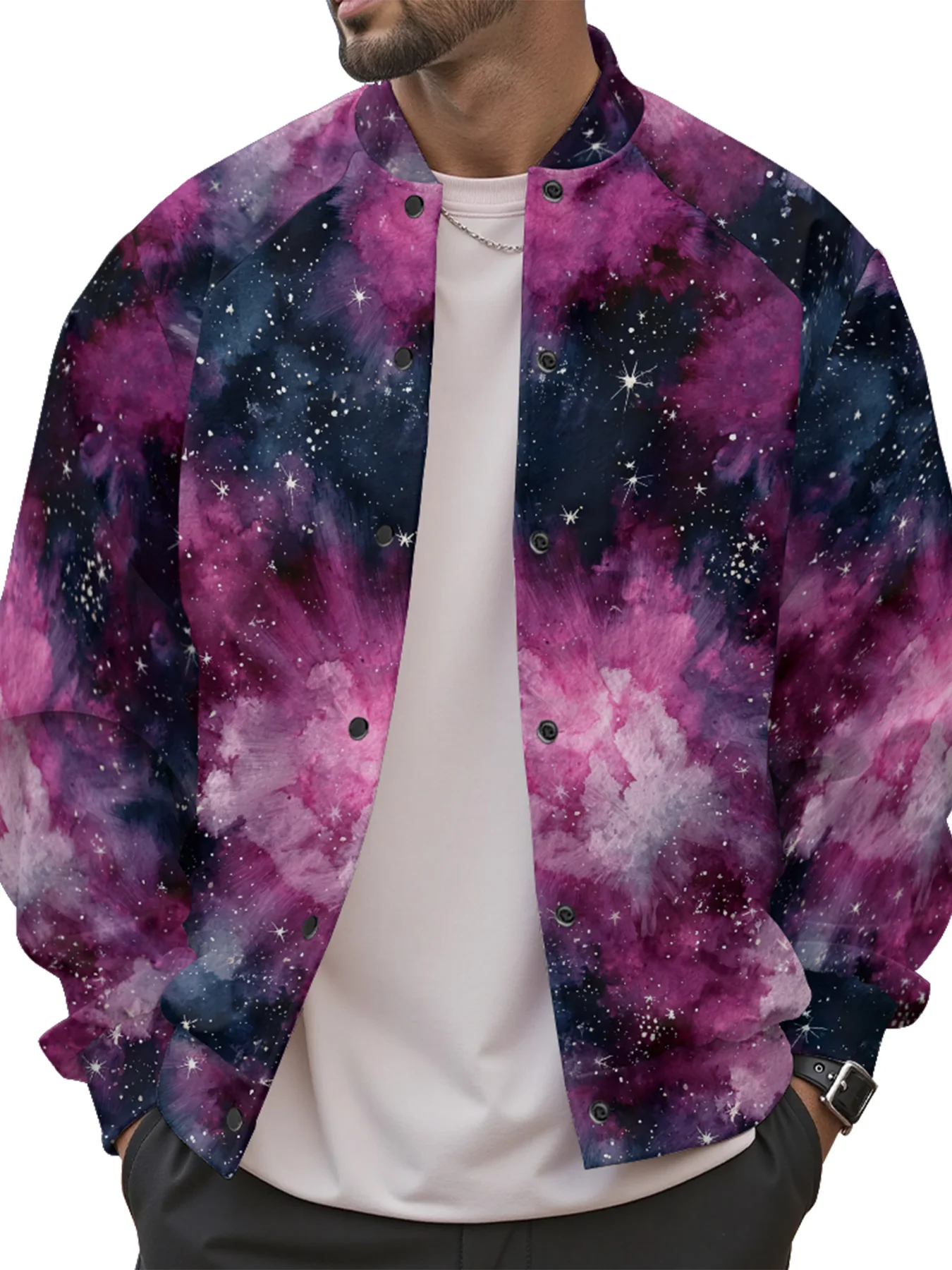 Vibrant Tie-Dye Baseball Jackets Color Galaxy Cloud Spiral Patterns Button-Up Front Side Pockets Korean Street Fashion Outerwear