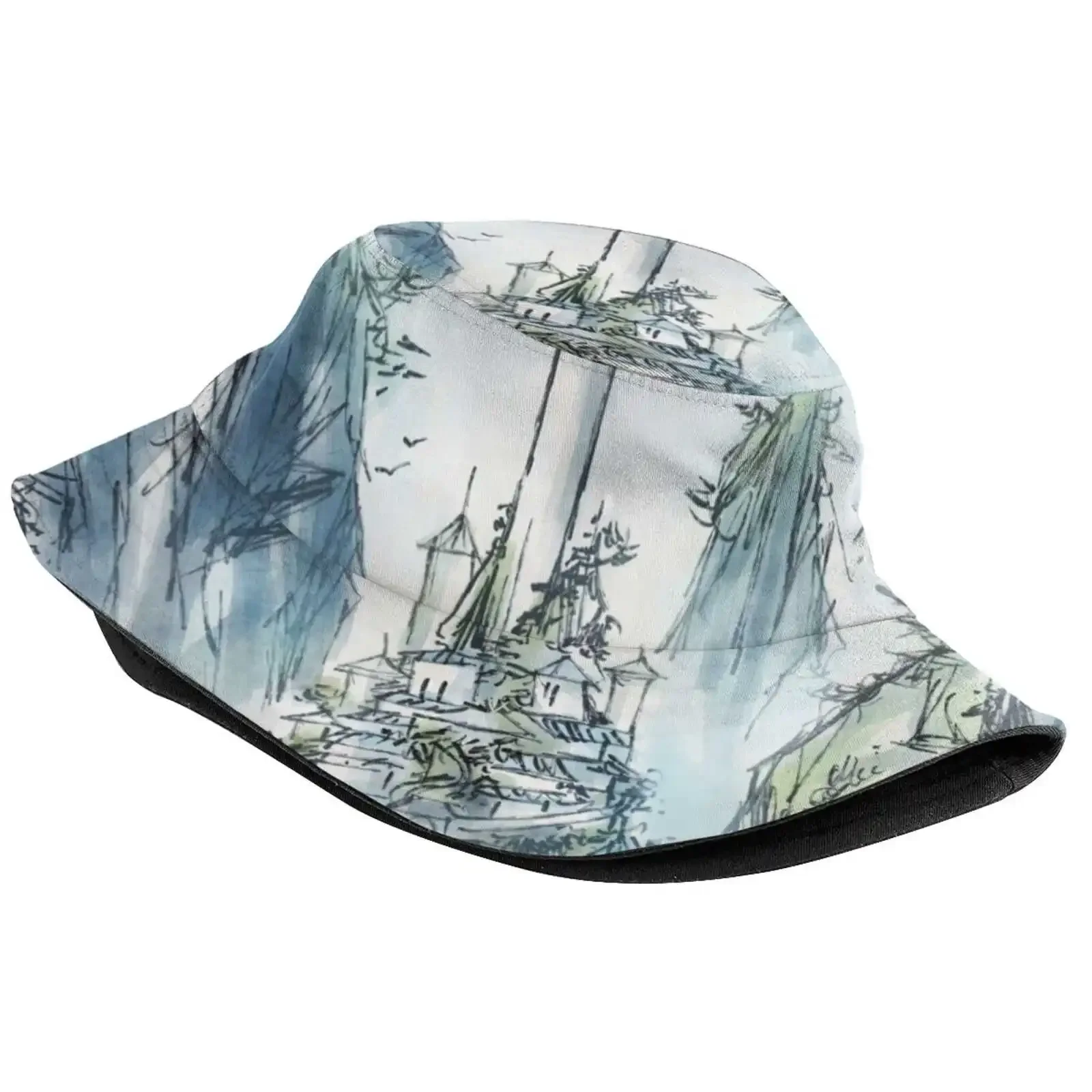 Air Temple - Ink Landscape Painting Women Men Fisherman Hats Bucket Caps Atla The Last Airbender Air Temple