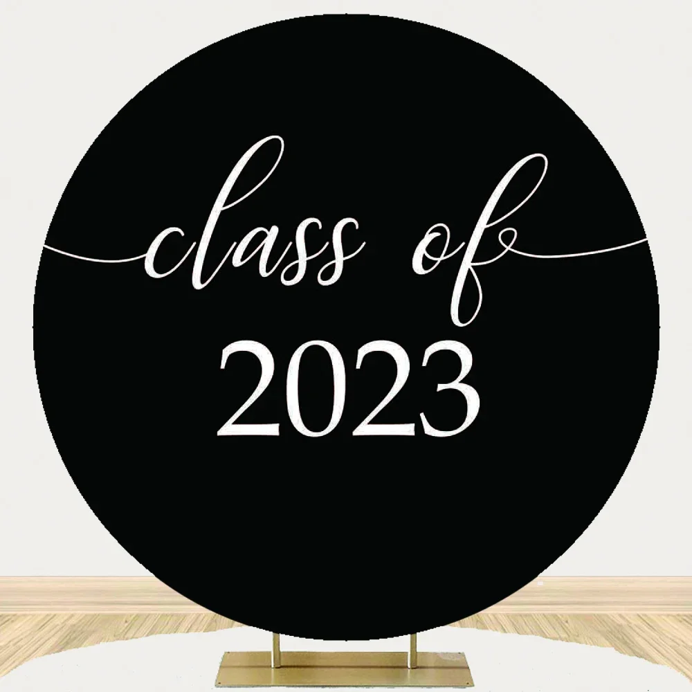 فئة 2023 حفلة التخرج ملصق دائري خلفية تهنئة غراد طالب صور خلفية سوداء الدعامة مخصص كشك تصوير خشبي #4