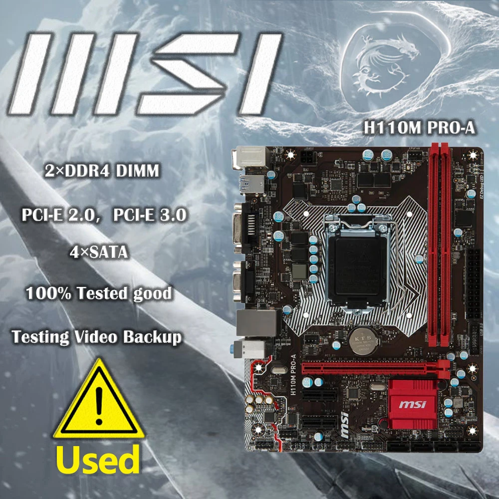 MSI-Placa-mãe, H110M, PRO-A, LGA1151, DDR4, M-ATX