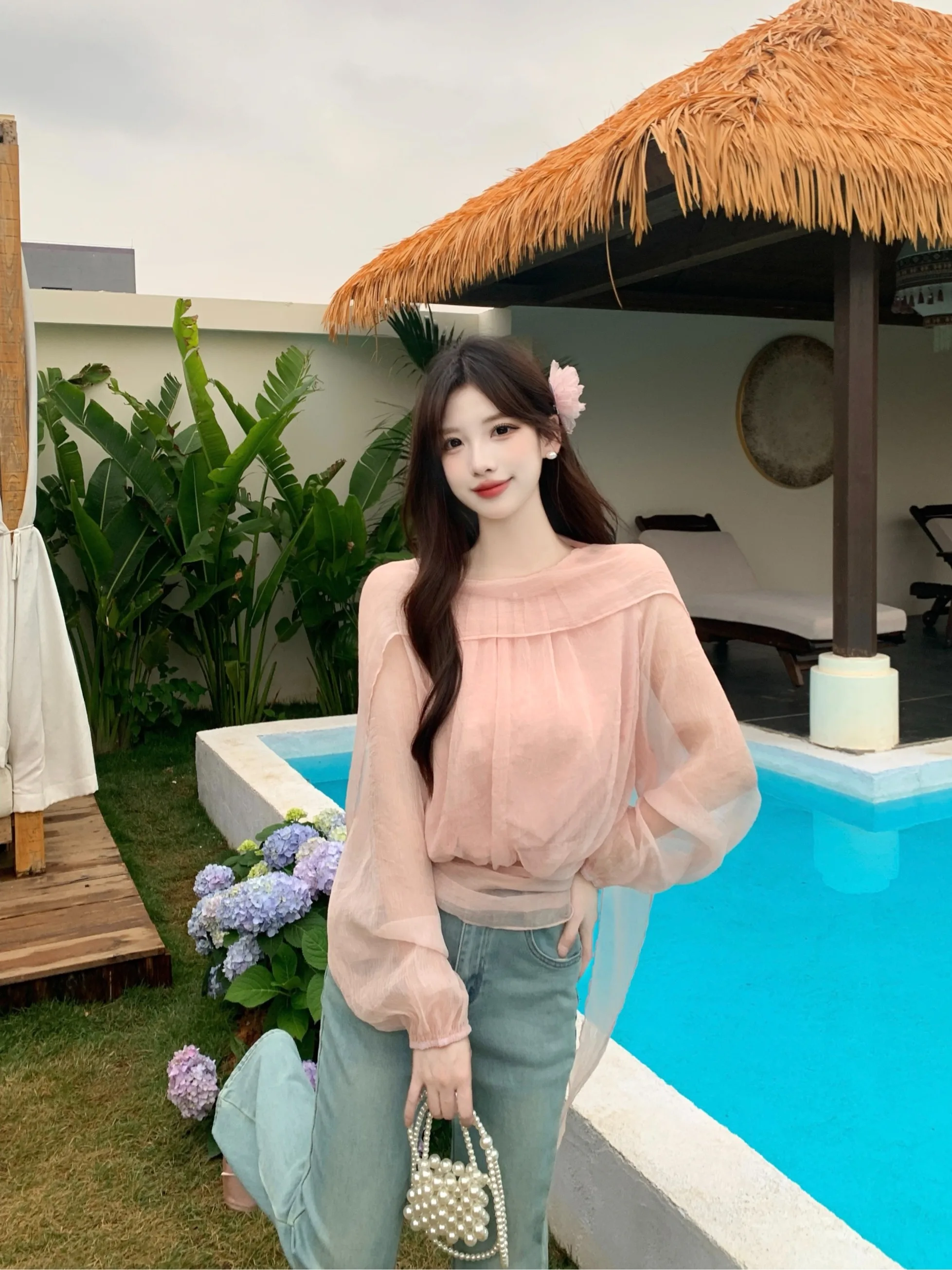 

plus Size Lazy Style Long Sleeve Shirt Summer New Waist Cinching Slimming Design Sensation Elegant Top for plus Size Women