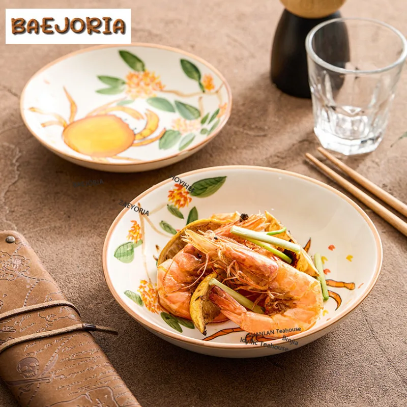 Hand-painted Crab Round Plate High-value Dumpling Plate Ceramic Main Plate Creative Tableware Restaurant Western Cuisine Plate