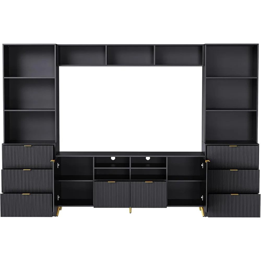 Merax-Multifuncional Entertainment Wall Unit, Media Storage Cabinet, TV Stand, 13 prateleiras, 8 gavetas, 2 armários, 4 peças