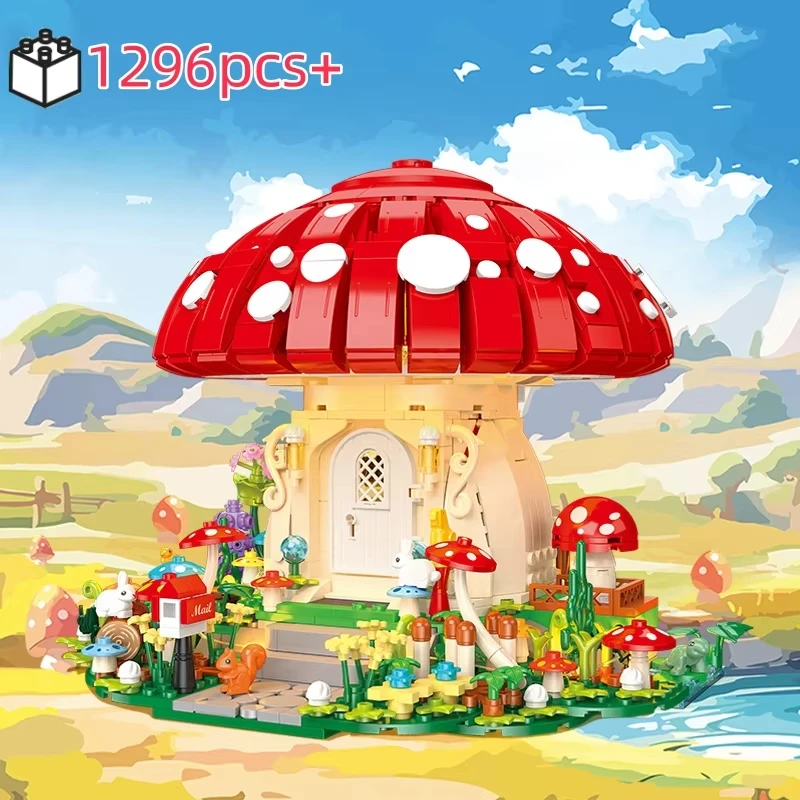 

Creative Workshop Mushroom House Building Blocks - 1296 Pcs STEM Set, DIY Educational Toy Birthday Gift for Kids​ Adults