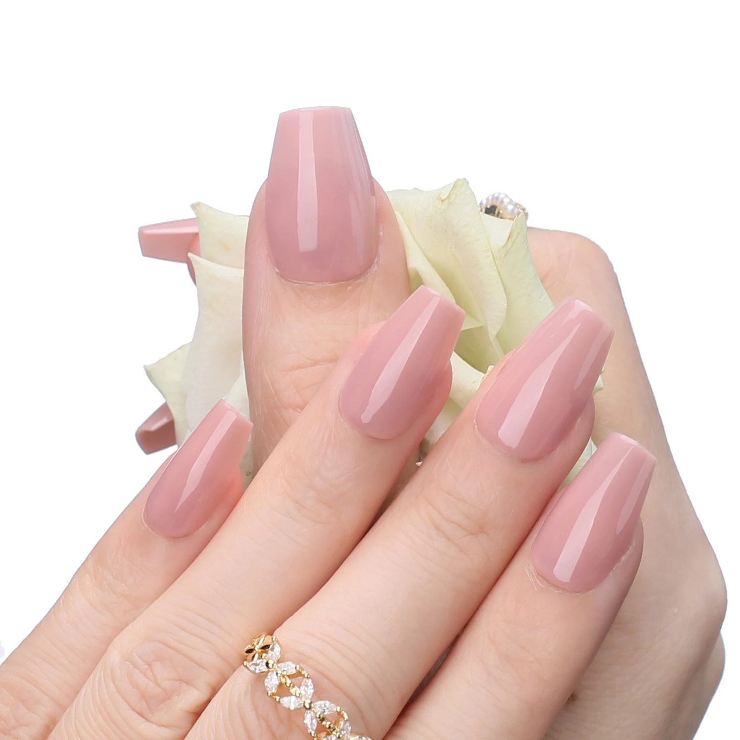 Short shiny fake nails brick clour Coffin glossy false nails Square salon art Ballet false nails Nude Pink Middle Full Nail Tips