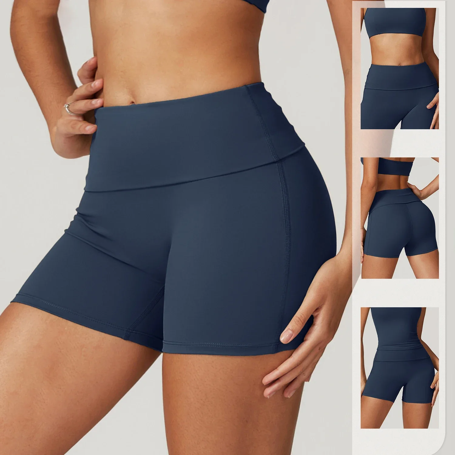 Sports Yoga Shorts Women Tight Tummy Tightening Summer Outer Wear Flip Fold High Waisted Hip Lifting Breathable Fitness Pants