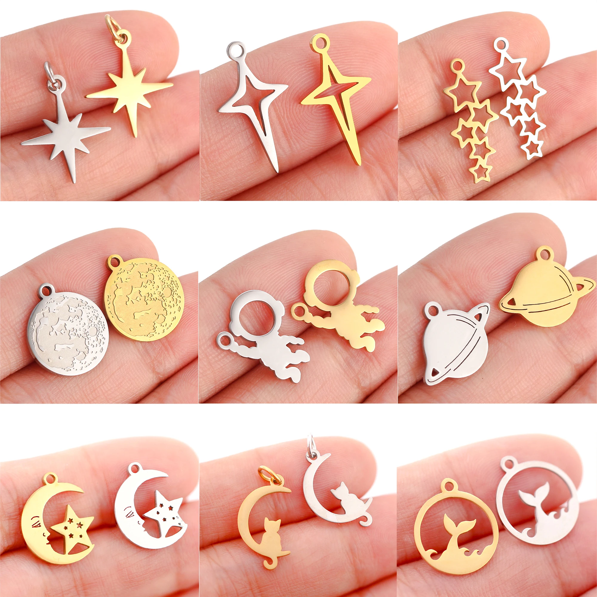 5Pcs Map/Earth/Astronaut Stars Moon Charms Stainless Steel Galaxy Space Universe Pendant Diy Handmade Jewelry Making Accessories