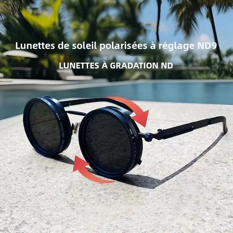 Lunettes de soleil rondes polarisées hommes ND9 lunettes de soleil à gradation réglable femmes rétro Punk lunettes de pêche nuances extérieures UV400