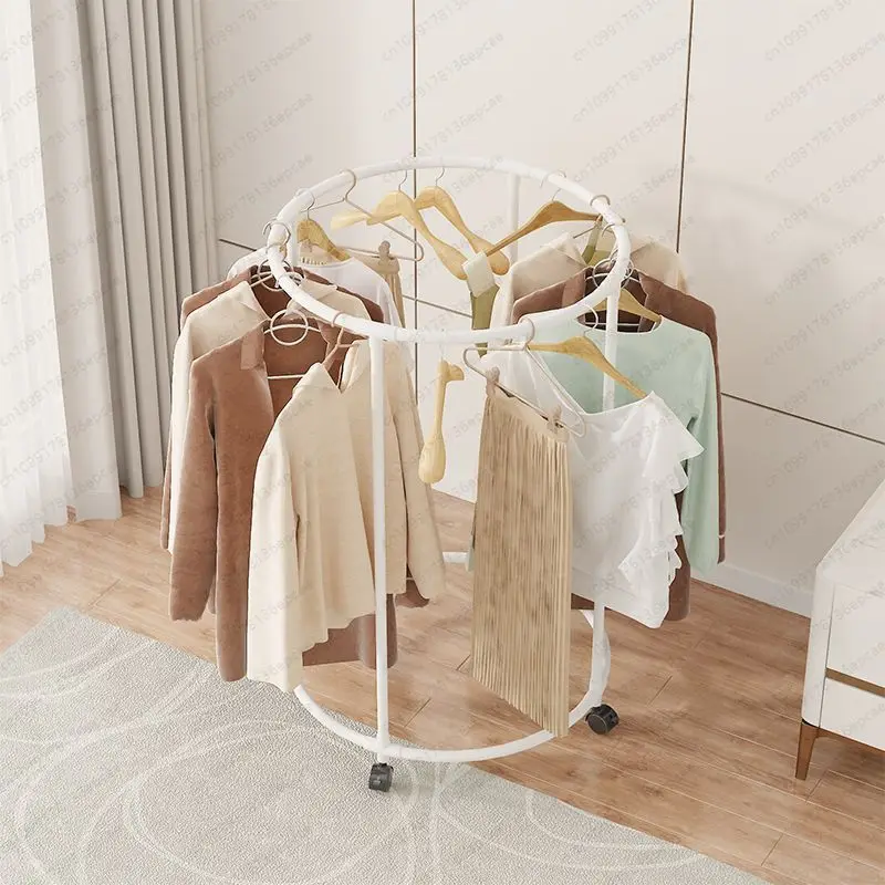 

Household round rotating belt wheel storage hanger balcony storage clothing store display rack with wheel drying rack