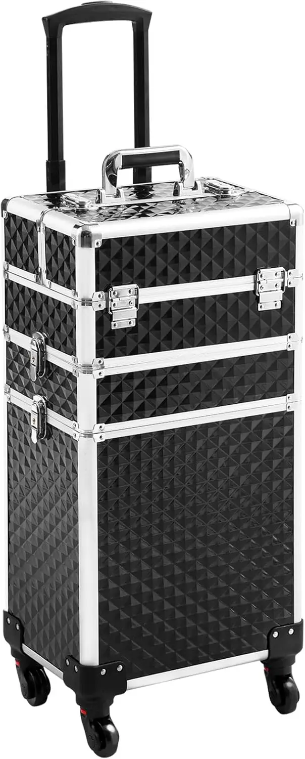 

Rolling Makeup Case 3 in 1, Professional Cosmetic Train Case with Detachable Compartments, Large Storage Trolley for Salon,