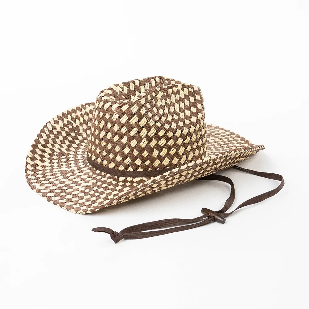 

Cowboy straw hat double concave hand-woven two-color western cowboy hat outdoor travel beach ladies knight hat sombrero cowboy