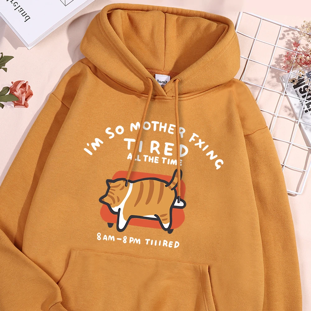 Orange Cat Lying On The Sofa White Printing Women Hooded Leisure Oversized Sport Shirts Sporty Simple Hoodies Versatile Clothes