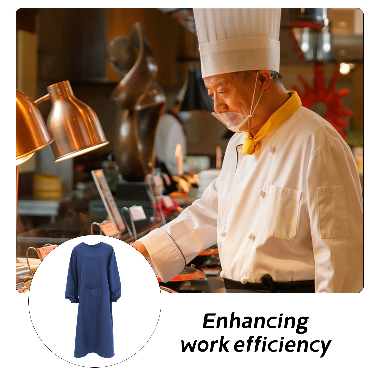 

Waterproof Apron Long Sleeves Dark Blue Oilproof Backtofront Design Protective Cooking Kitchen Cleaning Gardening Lab Work