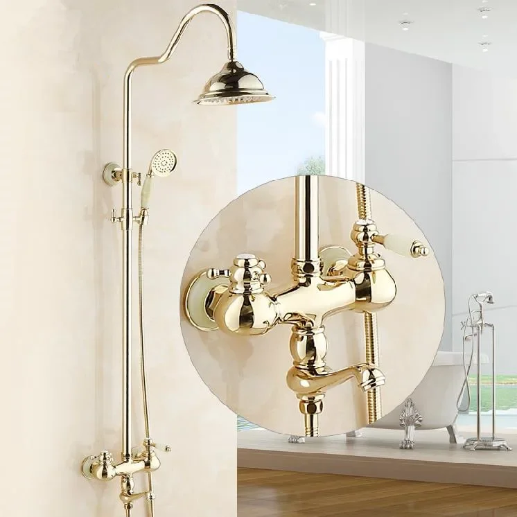 

Shower Faucets Luxury Gold Color Bath Shower Set Wall mounted Bathtub Faucet Rainfall Head Handheld Spray Mixer Taps Q