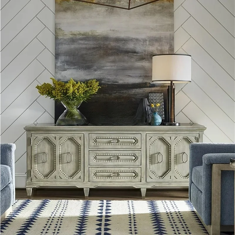 

XZZAmerican rural retro solid wood carved TV cabinet, living room TV cabinet, European French side cabinet