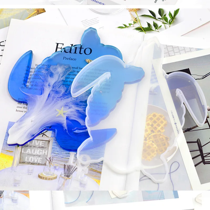 DM411 Sea Turtle Coaster Silicone Resin Mold Ocean Animal Shape Plate DIY Epoxy Casting for Home Decor Painting Art