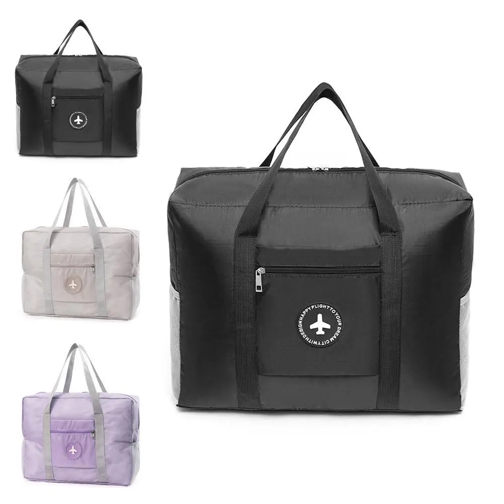 

Polyester Travel Duffel Bag with Trolley Sleeve Foldable Lightweight Water Resistant Mesh Pocket Reinforced Handles for Carry On