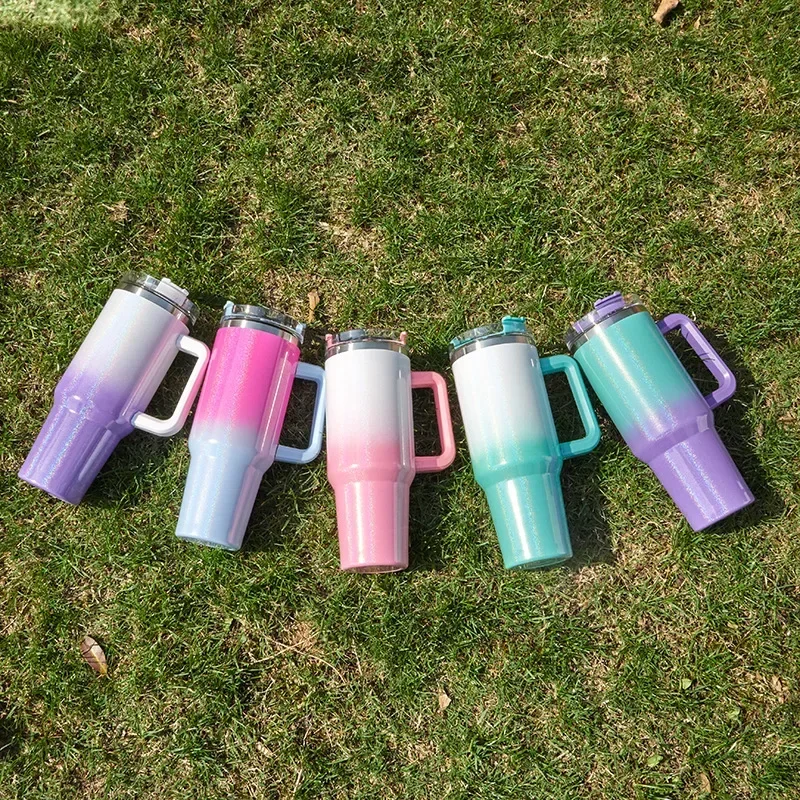 40oz Generation Car Cup Rainbow Paint Ice Cream Cup Stainless Steel Insulated Car Water Cup Portable large Capacity Handle Cup